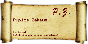 Pupics Zakeus névjegykártya